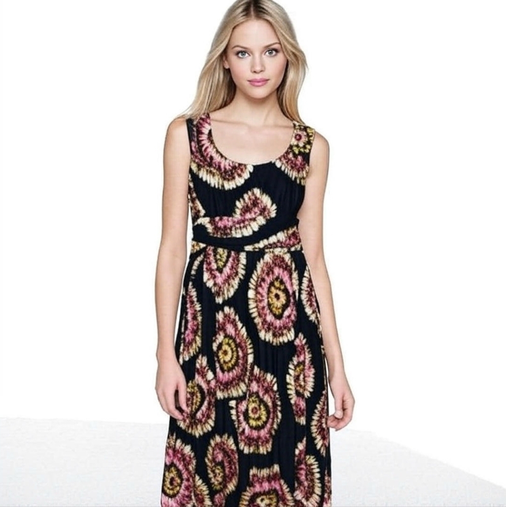 AB Studio Black Multi-Color Tie Dye Scoop Neck Sleeveless Maxi Dress Size Large